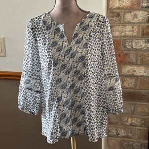 Zac & Rachel Navy and White Paisley Split-Neck Tunic